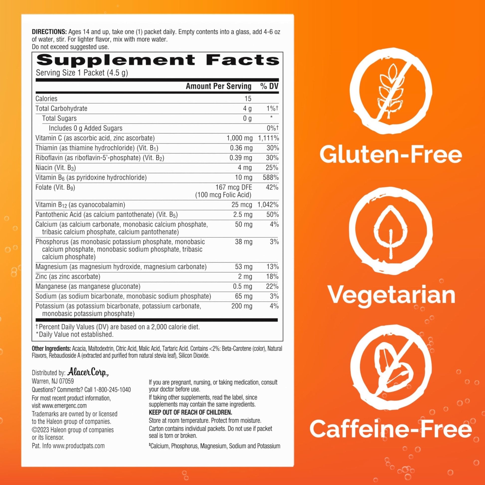 Emergen-C Zero Sugar 1000 mg Vitamin C Powder for Daily Immune Support Caffeine Free Vitamin C Supplements with Zinc and Manganese, B Vitamins and Electrolytes - Maple Wellness Supplements