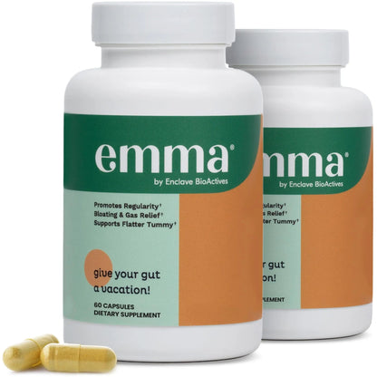 Emma Gut Health - 2 Pack - Gas and Bloating Relief, Constipation, Leaky Gut Repair - Gut Cleanse & Restore Digestion - Regulate Bowel Movement. Probiotics and Laxative Alternative, 120 Capsules - Maple Wellness Supplements