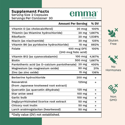 Emma Gut Health - 2 Pack - Gas and Bloating Relief, Constipation, Leaky Gut Repair - Gut Cleanse & Restore Digestion - Regulate Bowel Movement. Probiotics and Laxative Alternative, 120 Capsules - Maple Wellness Supplements
