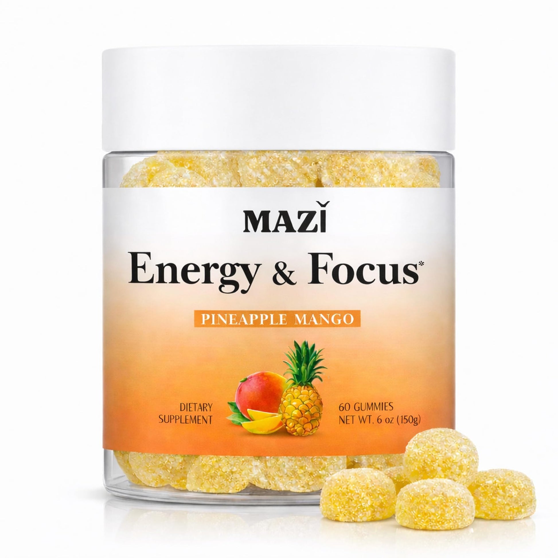 Energy & Focus Gummies | 100mg Natural Caffeine + L-Theanine + Vitamin B6 & B12 + CoQ10 | Nootropic Cognitive Brain Performance Supplement | No Crash or Jitters - Maple Wellness Supplements