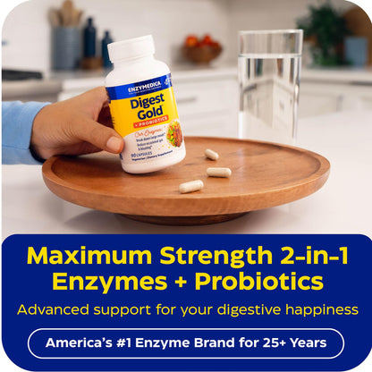 Enzymedica Digest Gold + Probiotics - Digestive Enzyme Supplement for Women & Men, Enzyme and Probiotic Capsules for Digestion, Gut Health Support, - Maple Wellness Supplements