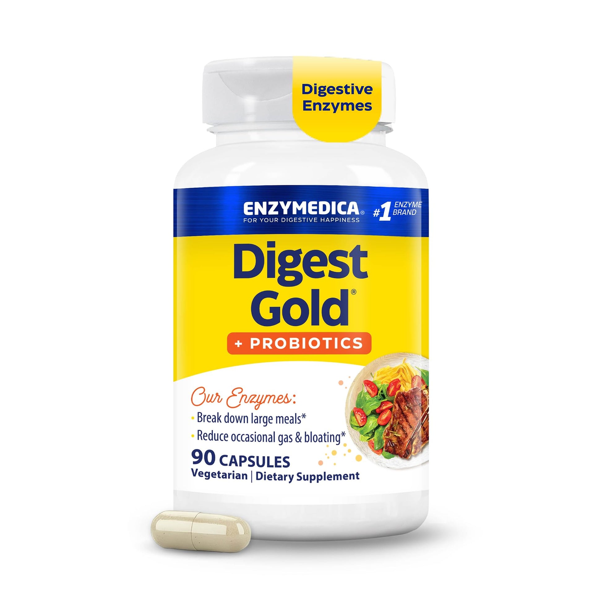 Enzymedica Digest Gold + Probiotics - Digestive Enzyme Supplement for Women & Men, Enzyme and Probiotic Capsules for Digestion, Gut Health Support, - Maple Wellness Supplements