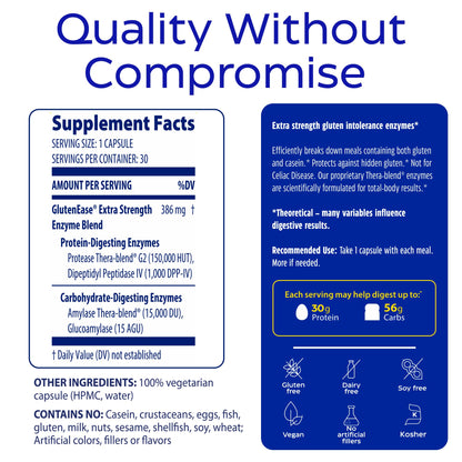 Enzymedica - GlutenEase Extra Strength, Complete Gluten & Casein Formula with Digestive Enzymes + DPP-IV, 30 Capsules - Maple Wellness Supplements