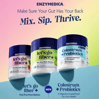 Enzymedica, Let’s Go Fiber+ Strawberry & Kiwi, Prebiotics & Probiotics, Postbiotic, Soluble Fiber for Gut Health, Regularity, Powder for Men & Women, Sugar-Free, 30 Servings - Maple Wellness Supplements