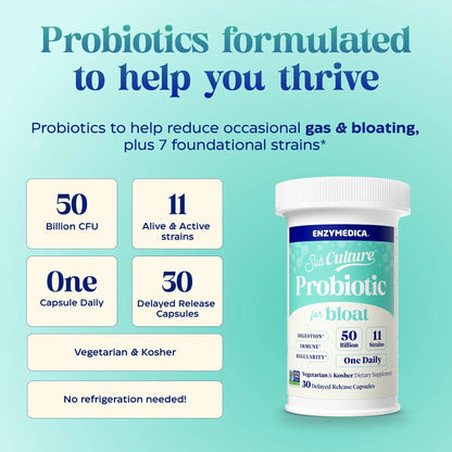 Enzymedica SubCulture Probiotics for Gas & Bloating, 50 Billion CFU, Supports Immune & Digestive Health, Regularity & Gut Flora, 30 Count - Maple Wellness Supplements
