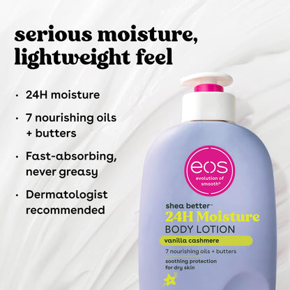 eos 24H Moisture Travel Body Lotion- Vanilla Cashmere, Travel Size Essential, Toiletries, Mini Body Lotion For Dry Skin, 2.5 fl oz - Maple Wellness Supplements