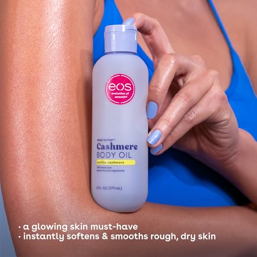 eos Cashmere Oil, Vanilla, 24 Hour Moisture, Plant-Based Squalane to Soothe, Soften and Smooth Dry Skin, 6 fl oz - Maple Wellness Supplements