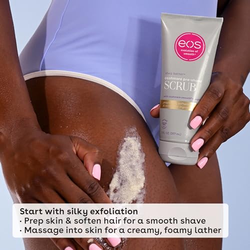 eos Cashmere Skin Collection Pre-Shave Scrub- Vanilla Cashmere, Exfoliating Body Scrub, Vanilla Body Scrub, Hydrating, Shea Sugar, 7 fl oz - Maple Wellness Supplements