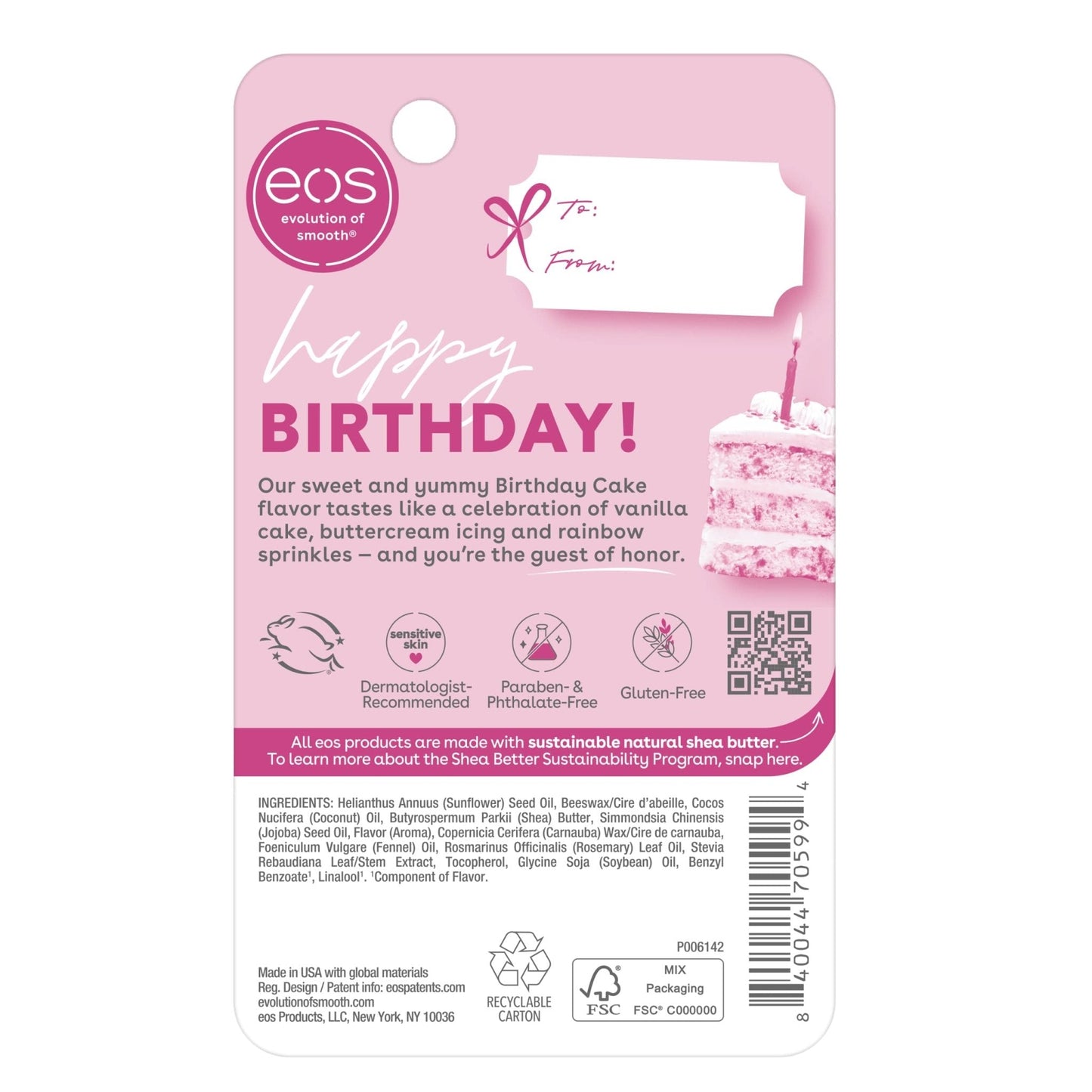 eos Natural Shea Lip Balm- Birthday Cake, eos lip balm, All-Day Moisture, Lip Care, Shea Butter, Moisturizing - Maple Wellness Supplements