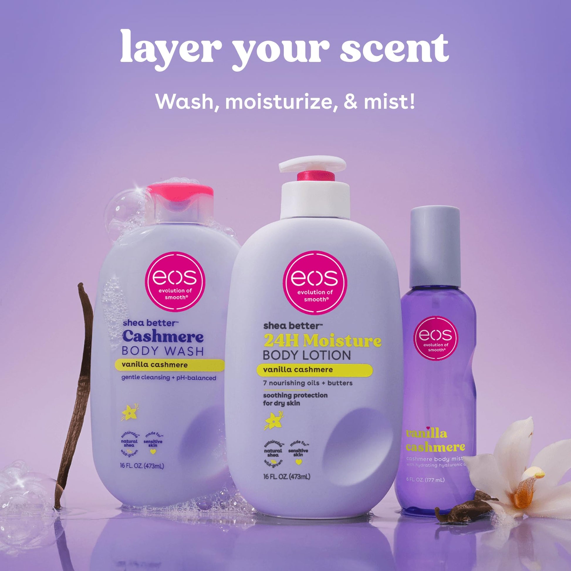 eos Shea Better Body Lotion Vanilla Cashmere, 24-Hour Moisture Skin Care, Lightweight - Maple Wellness Supplements
