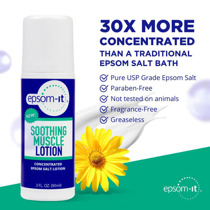 Epsom-It Soothing Muscle Lotion - Roll On Epsom Salt Lotion with Arnica for Muscle Stiffness, Leg, Knees and Feet Discomfort, Topical Magnesium Cream, 3oz - Maple Wellness Supplements