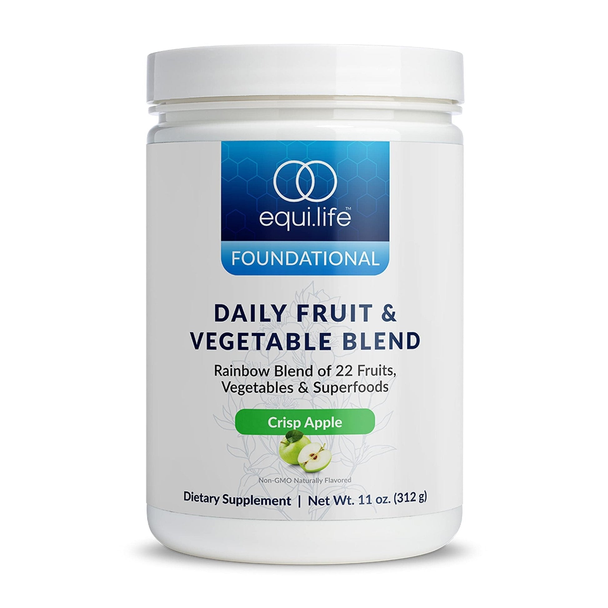 Equilife Daily Fruit & Vegetable Blend, Superfood Antioxidant Supplement, Crisp Apple Flavor with Vitamin C, Fiber, and 9 Essential Amino Acids, Supports Energy, Low Sugar, Vegan, 30 Servings Tub - Maple Wellness Supplements