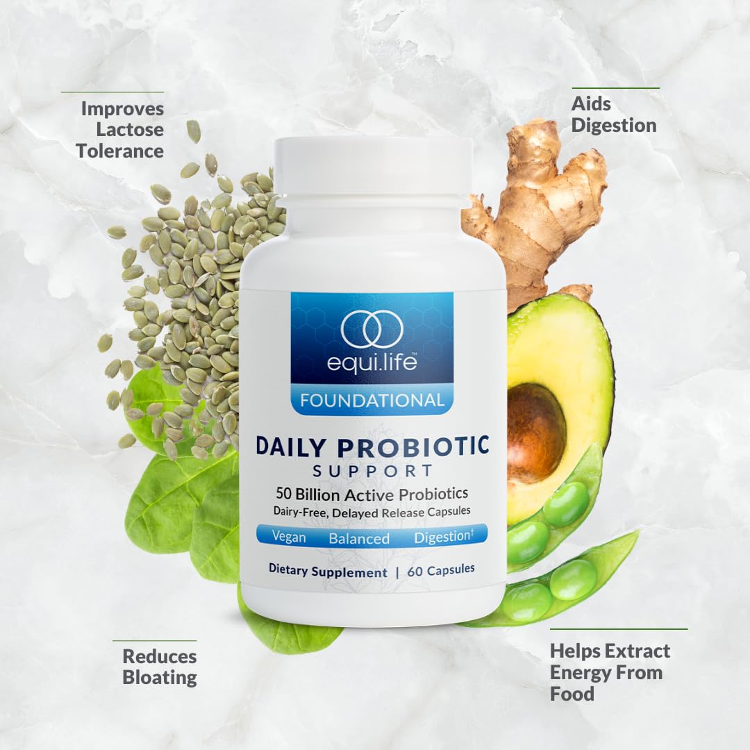 Equilife Daily Probiotic Support, 50 Billion CFU, 8 Probiotic Strains, Digestive and Gut Health Supplement for Men and Women, Gluten Free, Soy and Dairy Free - Maple Wellness Supplements
