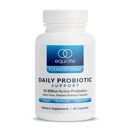 Equilife Daily Probiotic Support, 50 Billion CFU, 8 Probiotic Strains, Digestive and Gut Health Supplement for Men and Women, Gluten Free, Soy and Dairy Free - Maple Wellness Supplements