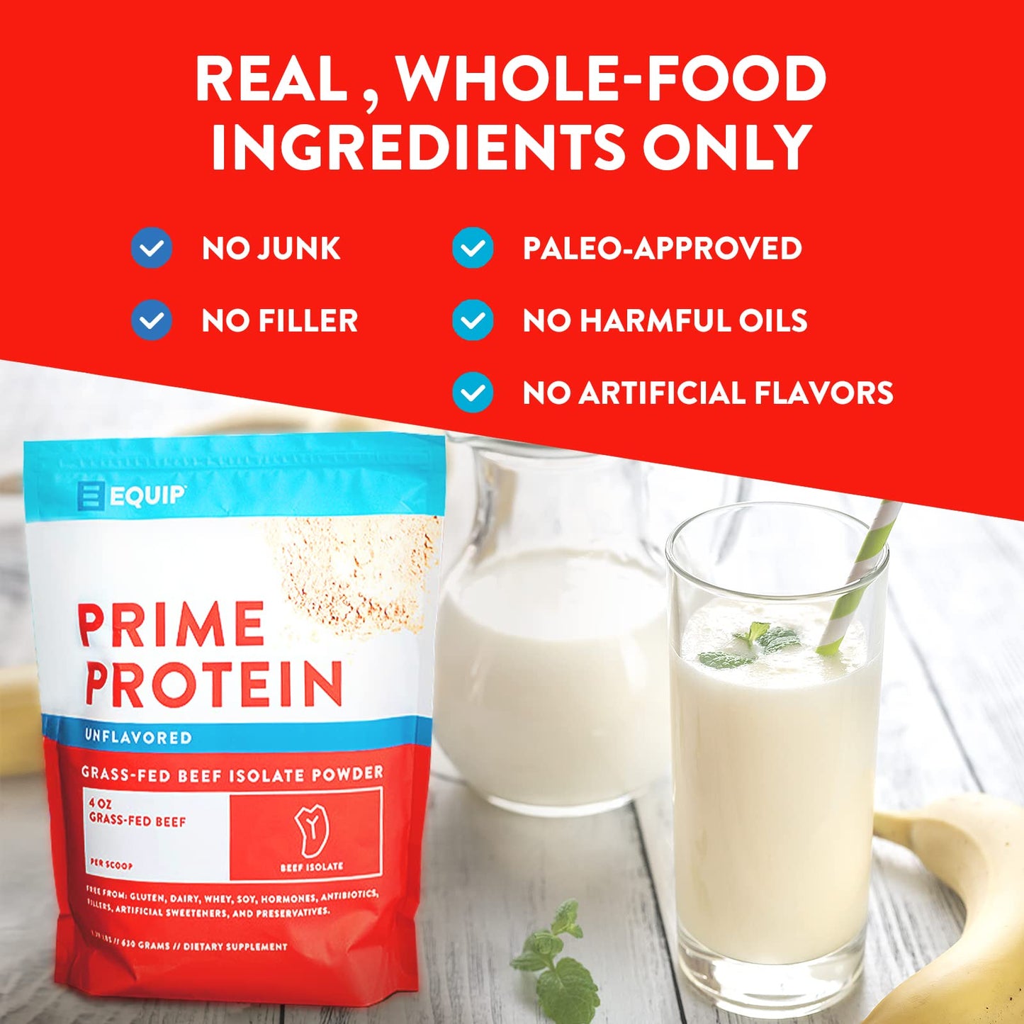 Equip Foods Prime Protein - Grass Fed Beef Protein Powder Isolate - Paleo and Keto Friendl - Maple Wellness Supplements