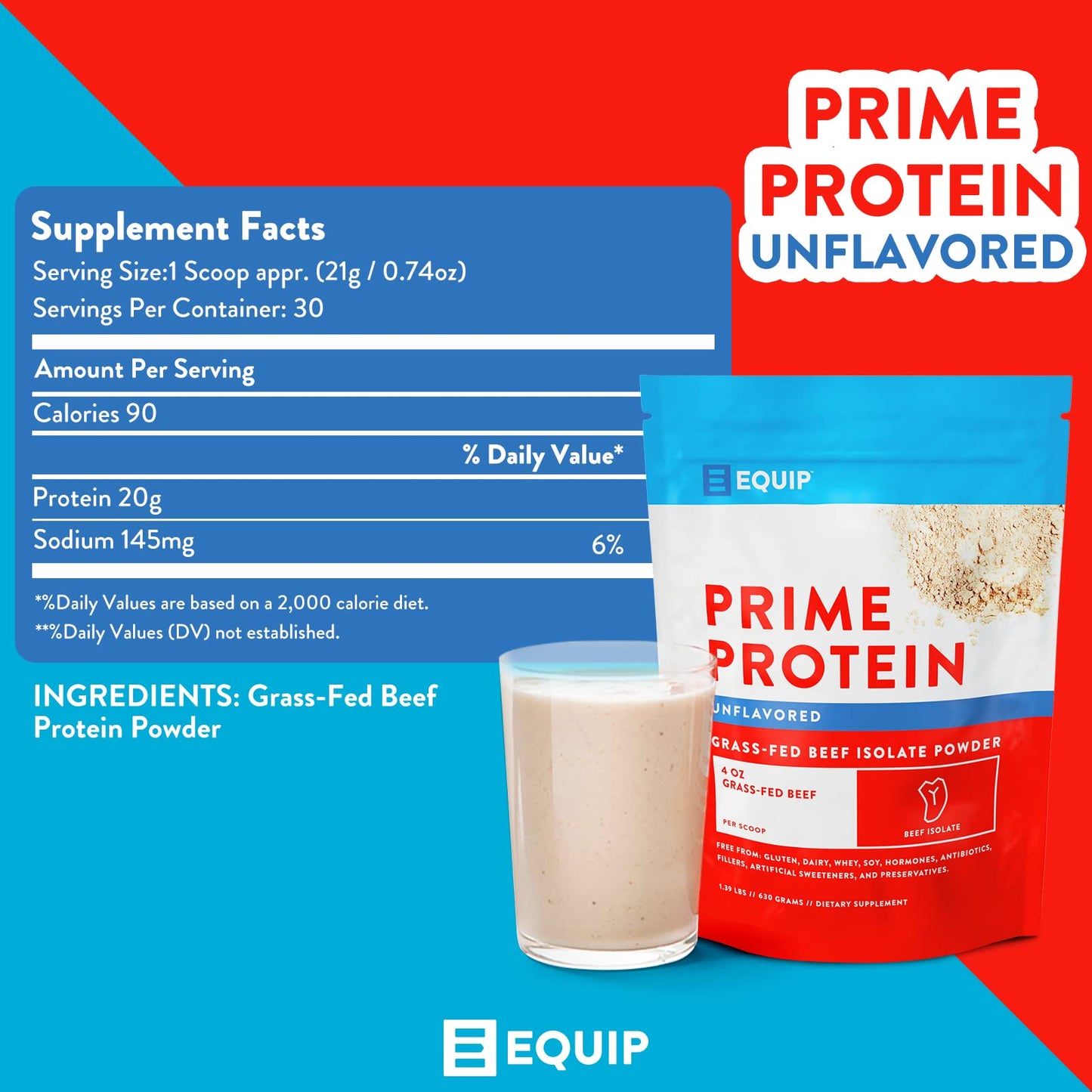 Equip Foods Prime Protein - Grass Fed Beef Protein Powder Isolate - Paleo and Keto Friendl - Maple Wellness Supplements