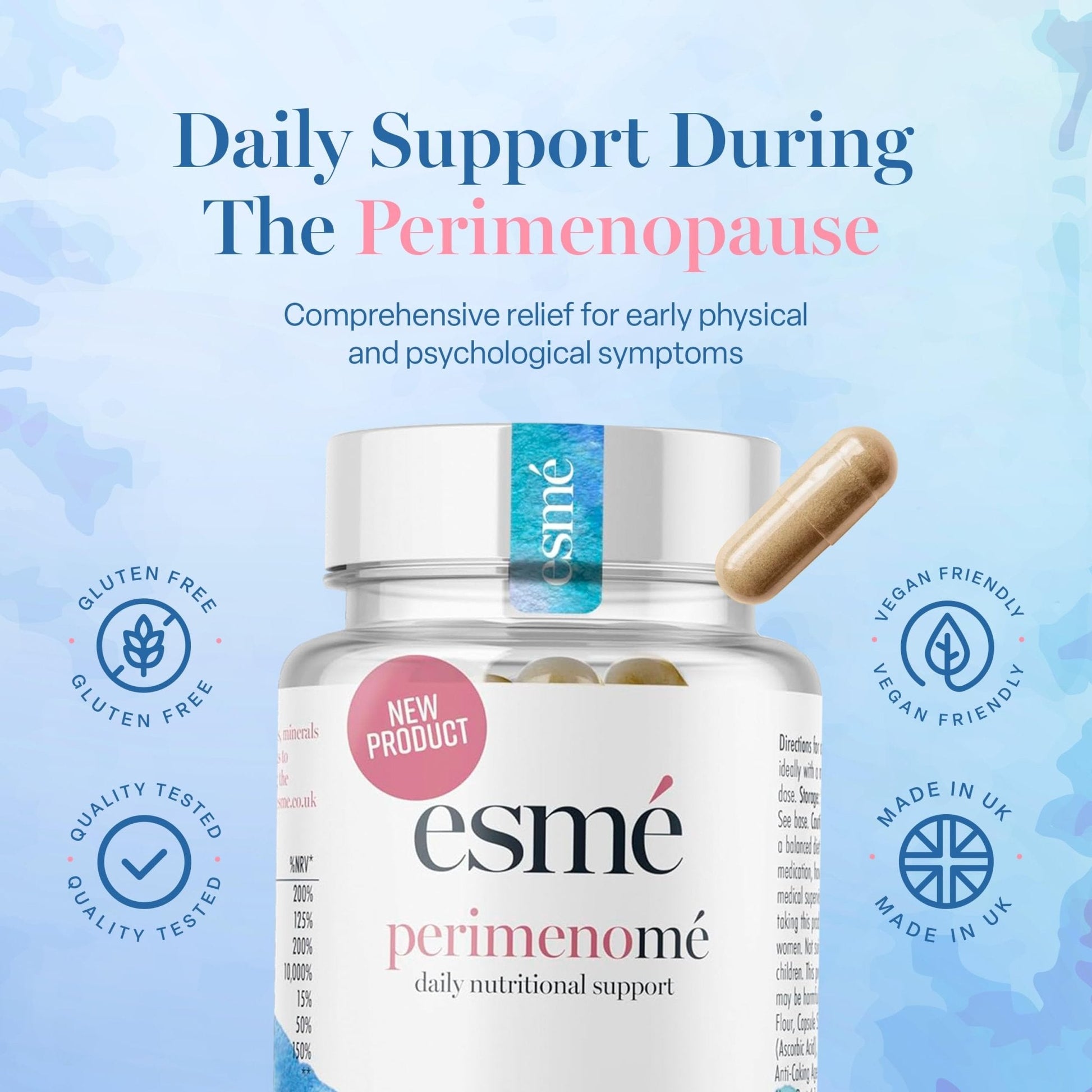 Esme Menopause Supplements Perimenopause Supplements 1 Month Supply - Daily Support for The Early Stage of Menopause – 60 Capsules - Includes Ashwagandha, Vitamins and Red Clover - Maple Wellness Supplements