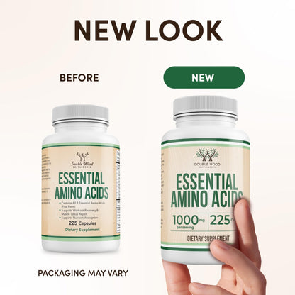 Essential Amino Acids - 1 Gram Per Serving Powder Blend of All 9 Essential Aminos (EAA) and All Branched-Chain Aminos (BCAAs) (Leucine, Isoleucine, Valine) 225 Capsules - Maple Wellness Supplements