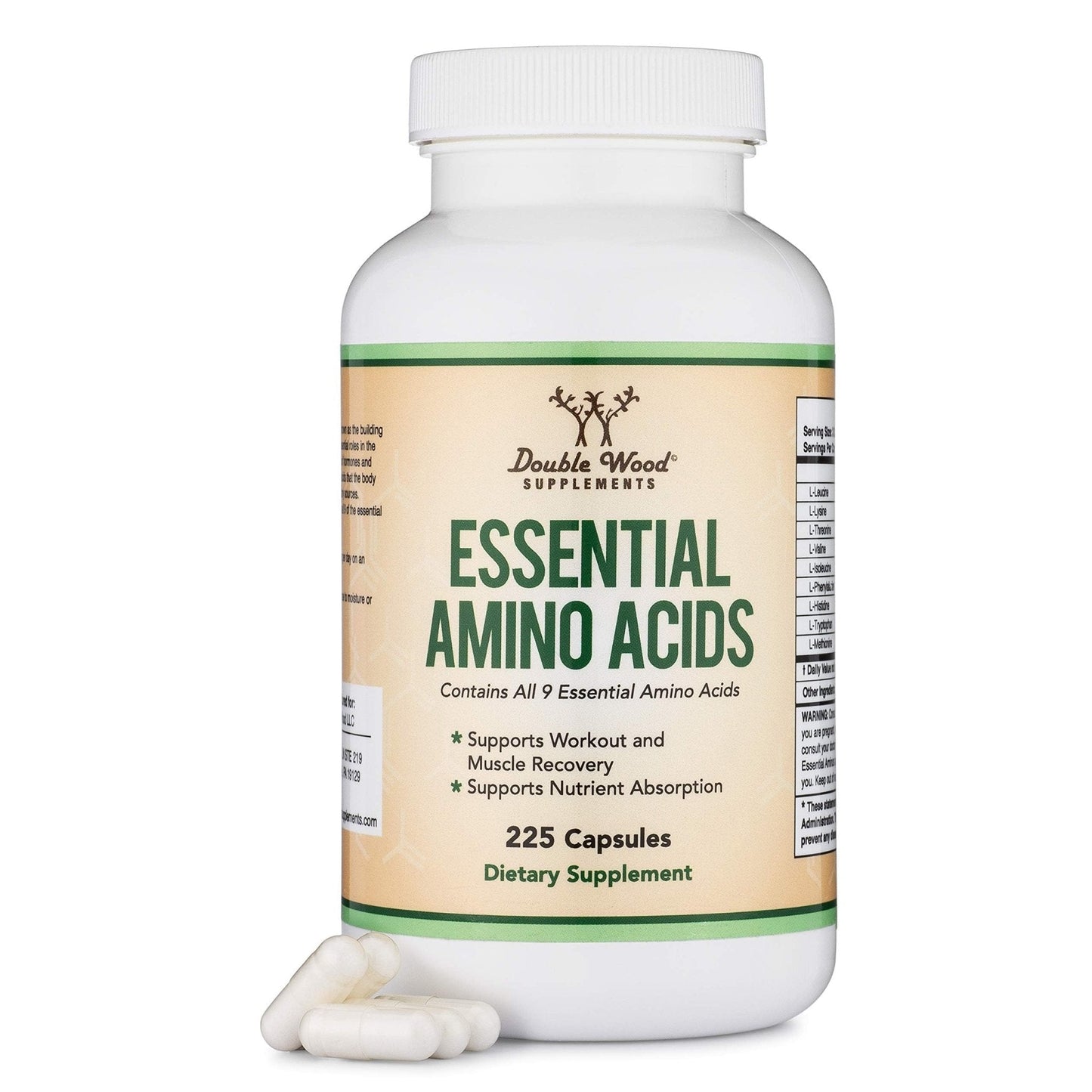 Essential Amino Acids - 1 Gram Per Serving Powder Blend of All 9 Essential Aminos (EAA) and All Branched-Chain Aminos (BCAAs) (Leucine, Isoleucine, Valine) 225 Capsules - Maple Wellness Supplements