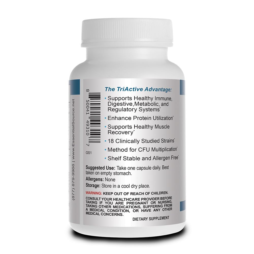 Essential Source TriActive Biotics for Men - Probiotic Capsules, 30 Billion CFU with Prebiotics & Blue Spirulina, Shelf Stable, Allergen Free, Digestive & Immune Support, 30 Count - Maple Wellness Supplements