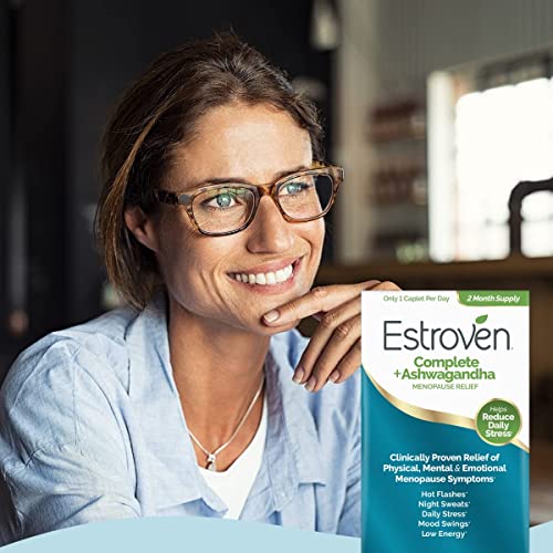 Estroven Complete + Ashwagandha Multi-Symptom Menopause Supplement for Women - 60 Ct. - Clinically Proven Ingredients Provide Menopause Relief & Night Sweats + Hot Flash Relief* - Drug-Free & Non-GMO - Maple Wellness Supplements