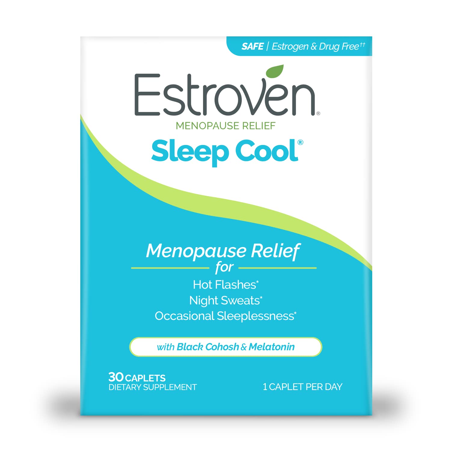 Estroven Sleep Cool for Menopause Relief, 30 Ct, Sleep Support Supplement With Clinically Proven Ingredients to Relieve Menopause Symptoms plus Night Sweats & Hot Flash Relief, Drug-No & Gluten-No - Maple Wellness Supplements