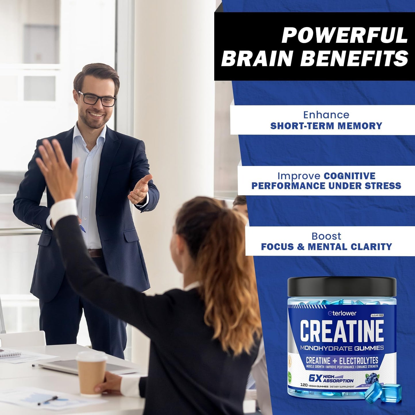 eterlower Creatine Monohydrate Gummies 5g – Pre-Workout Energy & Muscle Growth Support for Men & Women | Blueberry Electrolyte Gummies, 120 Count - Maple Wellness Supplements