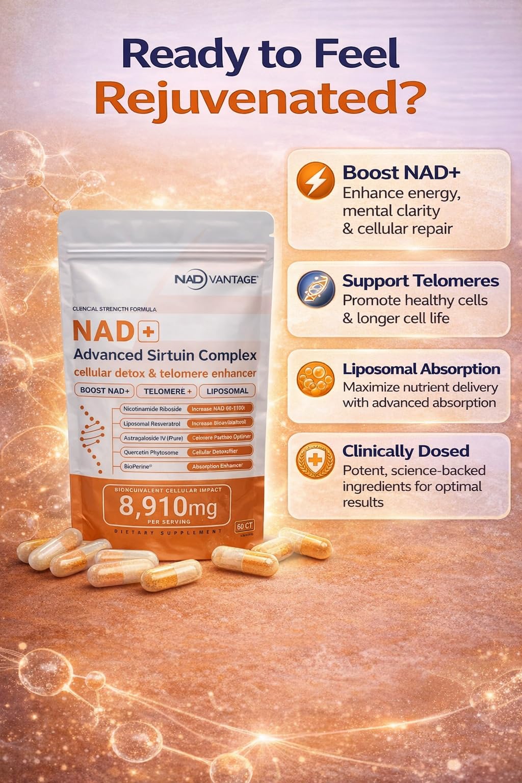 Eternaroot NAD+ 5D Matrix - High Potency NAD Precursor - 1000mg Nicotinamide Riboside (NR) + Liposomal Resveratrol - Clean Vegan Formula - Cellular Energy & Immune Support - Maple Wellness Supplements
