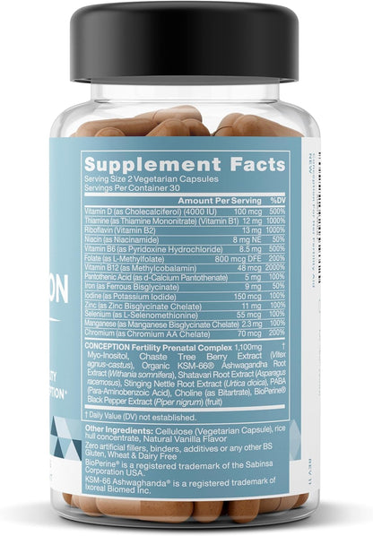 Eu Natural Conception for Her Fertility Supplements for Women - Ovulation, Hormonal Balance & Regular Cycle Support - Myo-Inositol, Folate, Folic Acid & Vitex - 60 Vegetarian Capsules - Maple Wellness Supplements