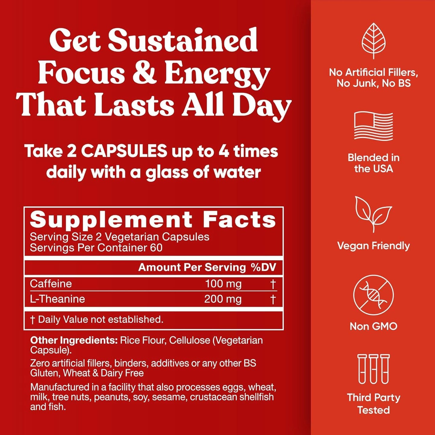 Eu Natural Elite Caffeine Pills with L-Theanine - 100mg Caffeine + 200mg L-Theanine - Jitter-Free Focused Energy & Clean Nootropic Stack - 240 Soft Capsules - Maple Wellness Supplements