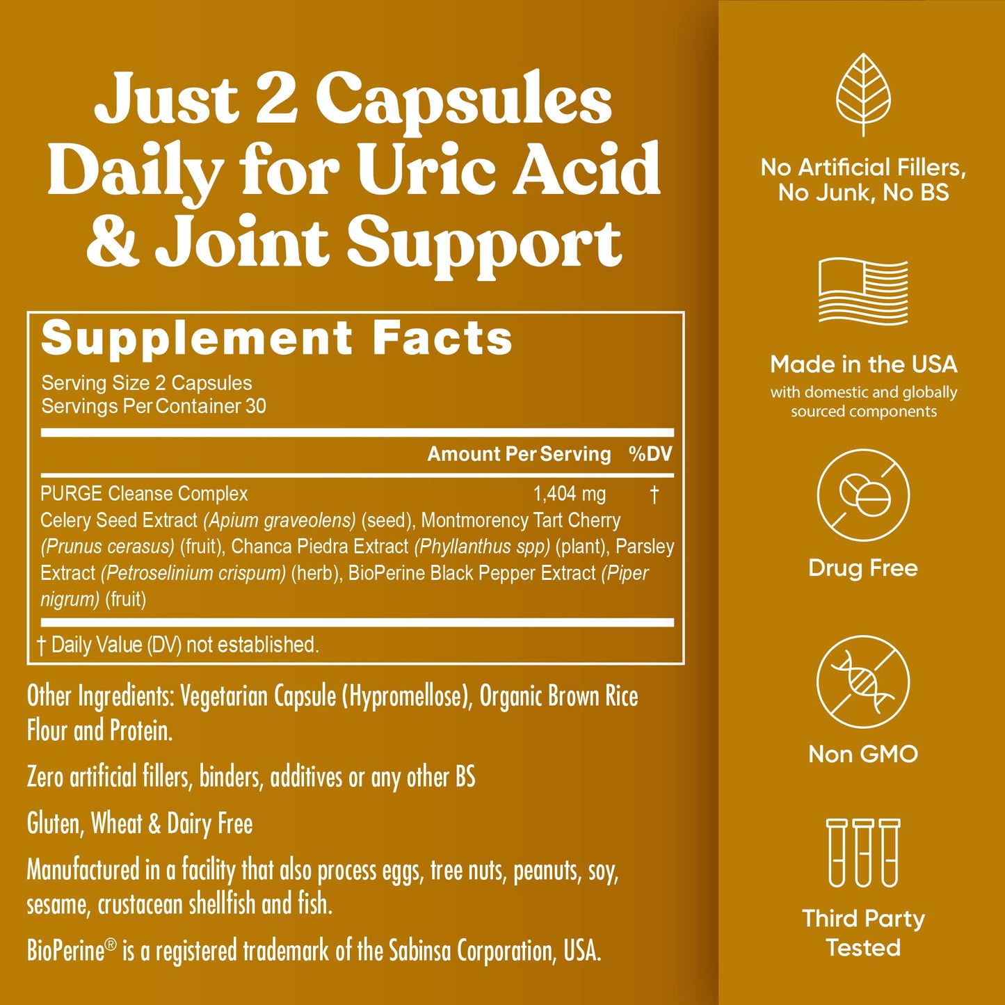 Eu Natural Purge Uric Acid Flush - Eat & Drink What You Want - Uric Acid Support for Joints & Mobility with Celery Seed - Maple Wellness Supplements
