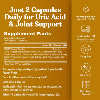 Eu Natural Purge Uric Acid Flush - Eat & Drink What You Want - Uric Acid Support for Joints & Mobility with Celery Seed - Maple Wellness Supplements