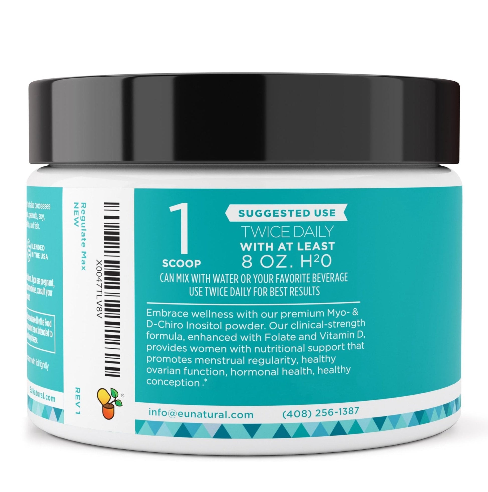 Eu Natural Regulate MAX Myo-Inositol & D-Chiro Inositol Supplement Powder for Women with Vitamin D & Folate Nutritional Support, Hormone Balance & Fertility Support, Unflavored 60 Servings - Maple Wellness Supplements