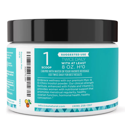 Eu Natural Regulate MAX Myo-Inositol & D-Chiro Inositol Supplement Powder for Women with Vitamin D & Folate Nutritional Support, Hormone Balance & Fertility Support, Unflavored 60 Servings - Maple Wellness Supplements