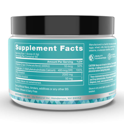 Eu Natural Regulate MAX Myo-Inositol & D-Chiro Inositol Supplement Powder for Women with Vitamin D & Folate Nutritional Support, Hormone Balance & Fertility Support, Unflavored 60 Servings - Maple Wellness Supplements