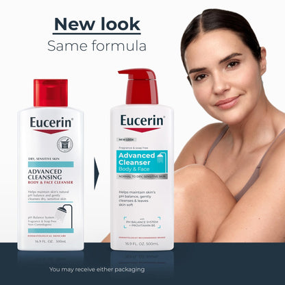 Eucerin Advanced Cleansing Body & Face Cleanser - Fragrance & Soap Free for Dry, Sensitive Skin - 16.9 fl. oz Bottle - Maple Wellness Supplements