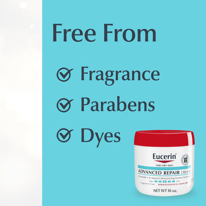 Eucerin Advanced Repair Body Cream for Very Dry Skin, Fragrance Free Daily Body Moisturizer, 16 Oz Jar - Maple Wellness Supplements