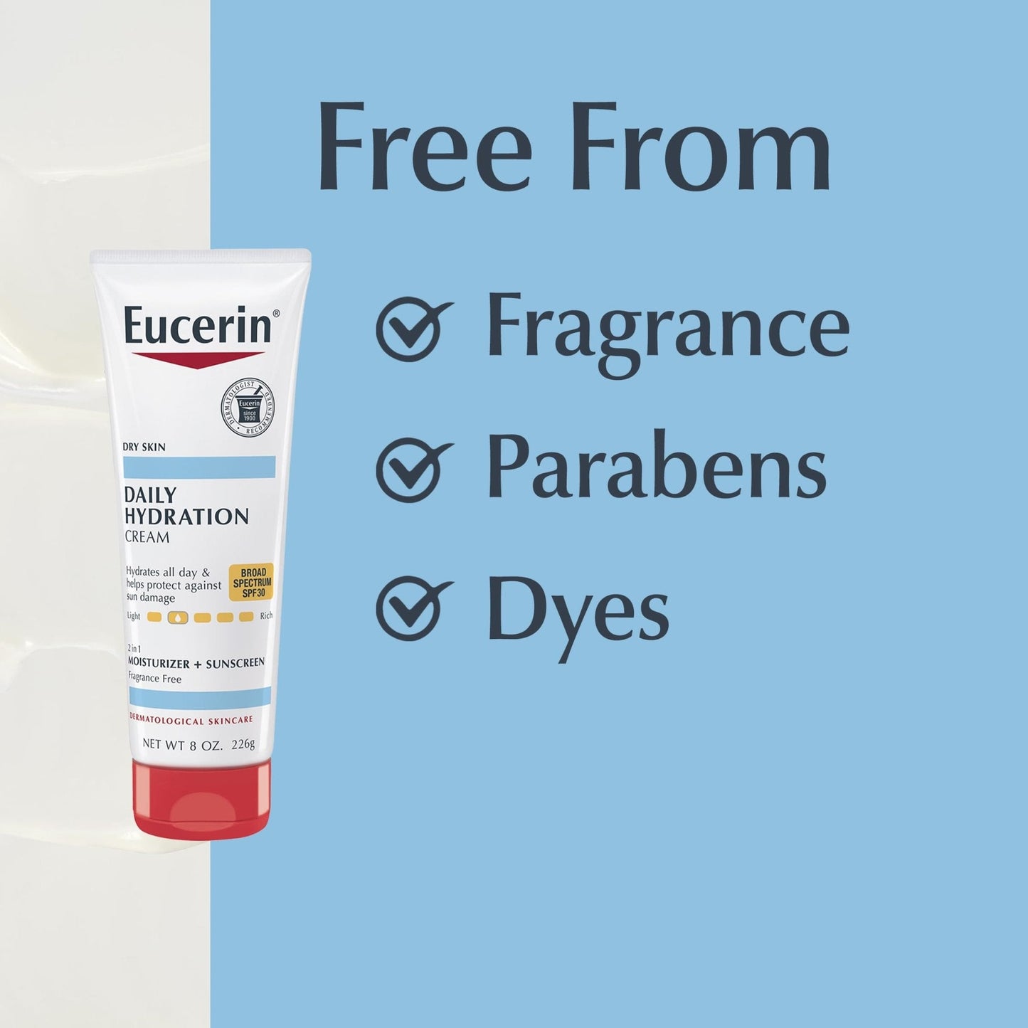 Eucerin Daily Hydration Broad Spectrum SPF 30 Sunscreen Body Cream for Dry Skin, Fragrance Free Sunscreen Moisturizer, 8 Oz Tube - Maple Wellness Supplements