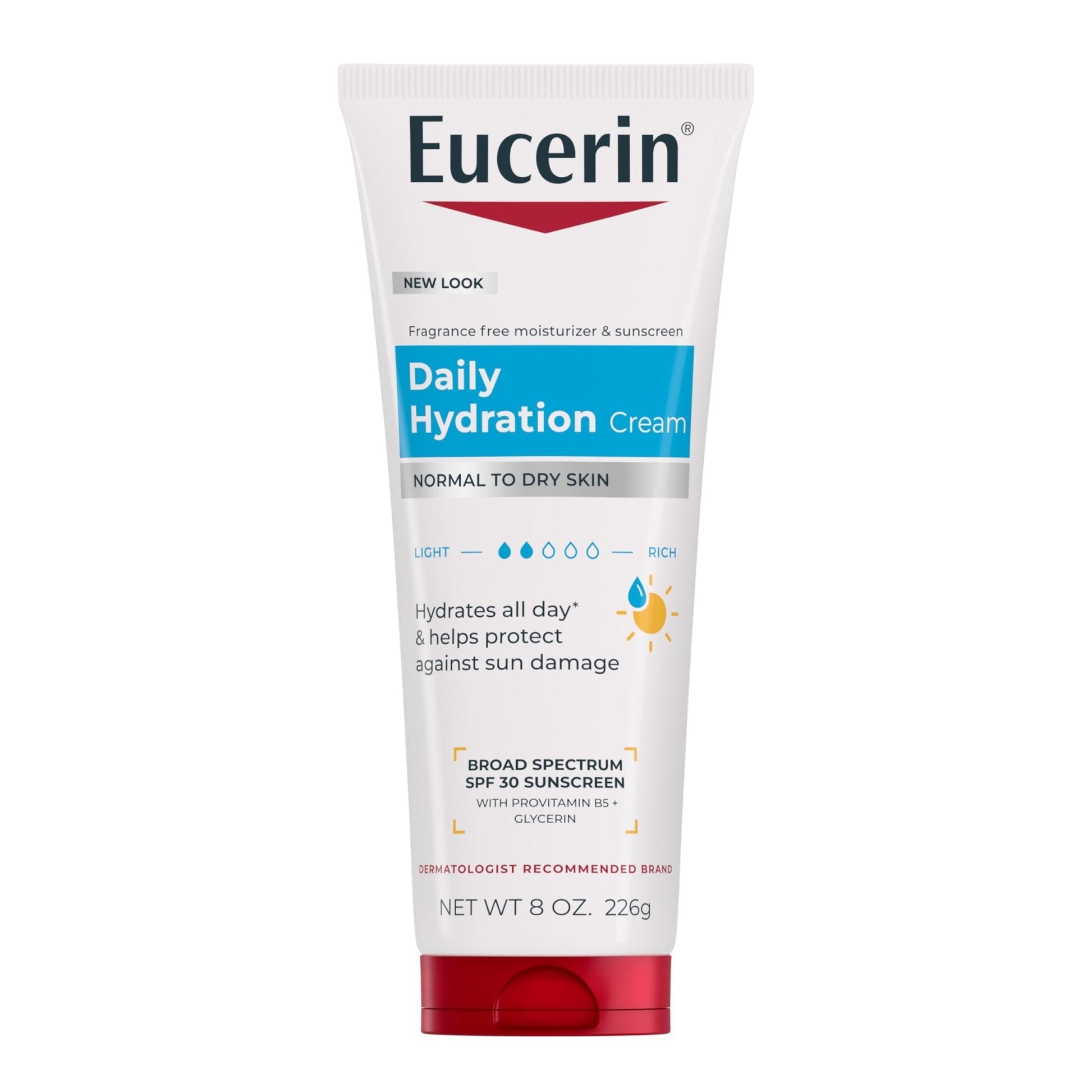 Eucerin Daily Hydration Broad Spectrum SPF 30 Sunscreen Body Cream for Dry Skin, Fragrance Free Sunscreen Moisturizer, 8 Oz Tube - Maple Wellness Supplements