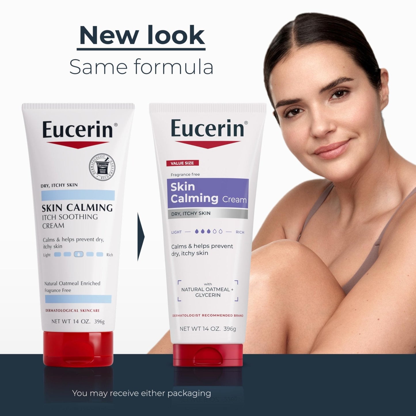 Eucerin Skin Calming Cream - Full Body Lotion for Dry, Itchy Skin, Natural Oatmeal Enriched - 14 oz. Tube - Maple Wellness Supplements