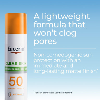Eucerin Sun Clear Skin Face Sunscreen Lotion SPF 50 for Acne Prone and Oily Skin, Lightweight Sunscreen with Oil-Absorbing Minerals - Maple Wellness Supplements