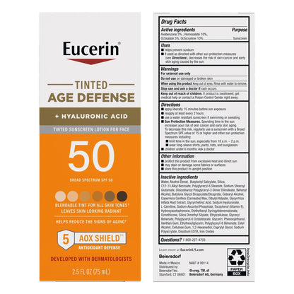 Eucerin Sun Tinted Age Defense Face Sunscreen Lotion SPF 50 with Hyaluronic Acid - Maple Wellness Supplements