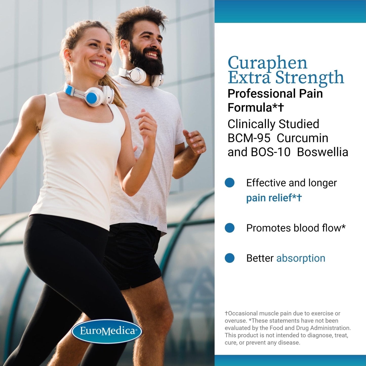 EuroMedica Curaphen Extra Strength - Curcumin & Boswellia Supplement for Healthy Circulation Support - Turmeric Supplement to Support Joints, Muscle Health & Endorphin Production - 60 Tablets - Maple Wellness Supplements