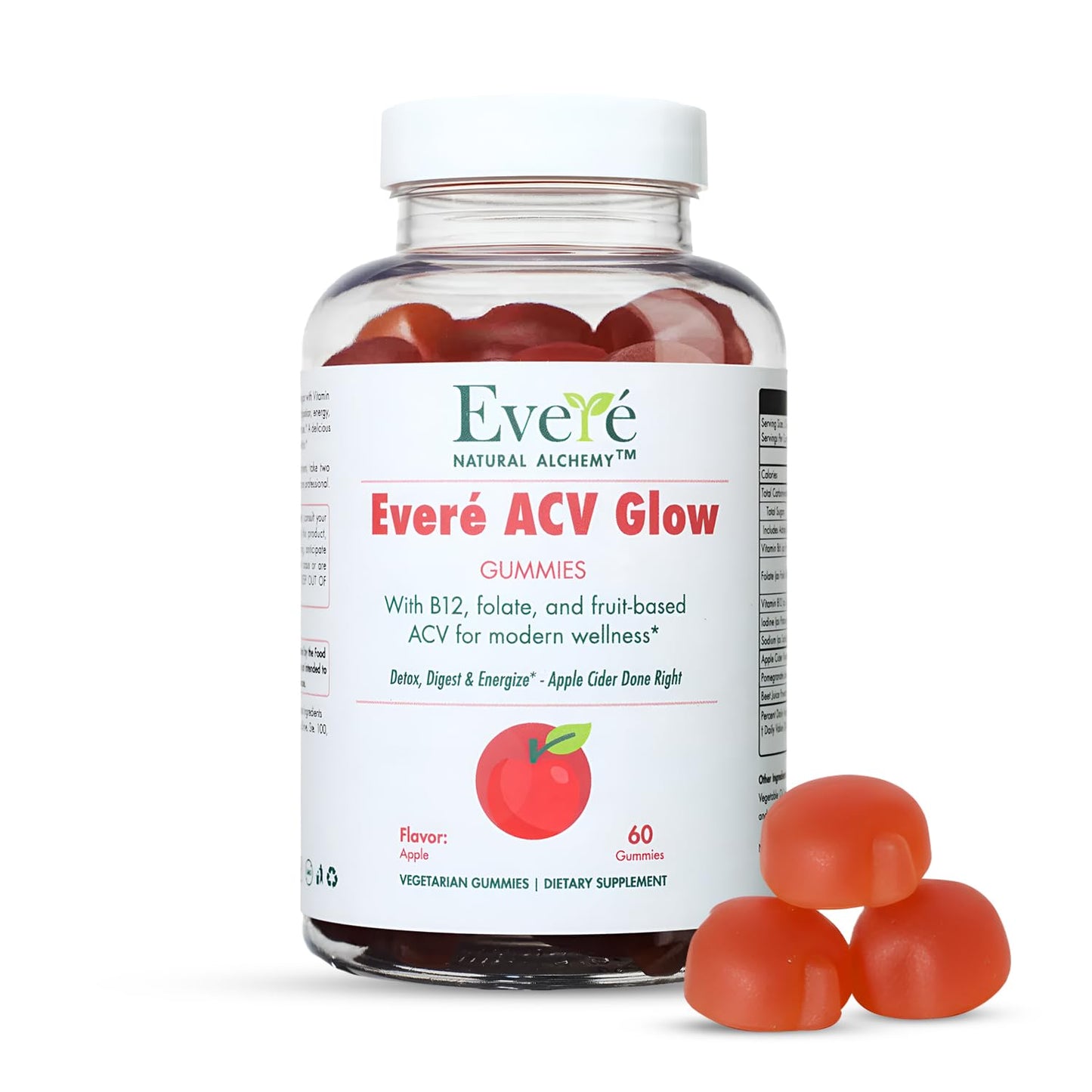 Everé ACV Glow Gummies – Apple Cider Vinegar with B12, B6, Iodine, Folate, Beetroot & Pomegranate – Daily Wellness Support for Energy & Balance - Maple Wellness Supplements