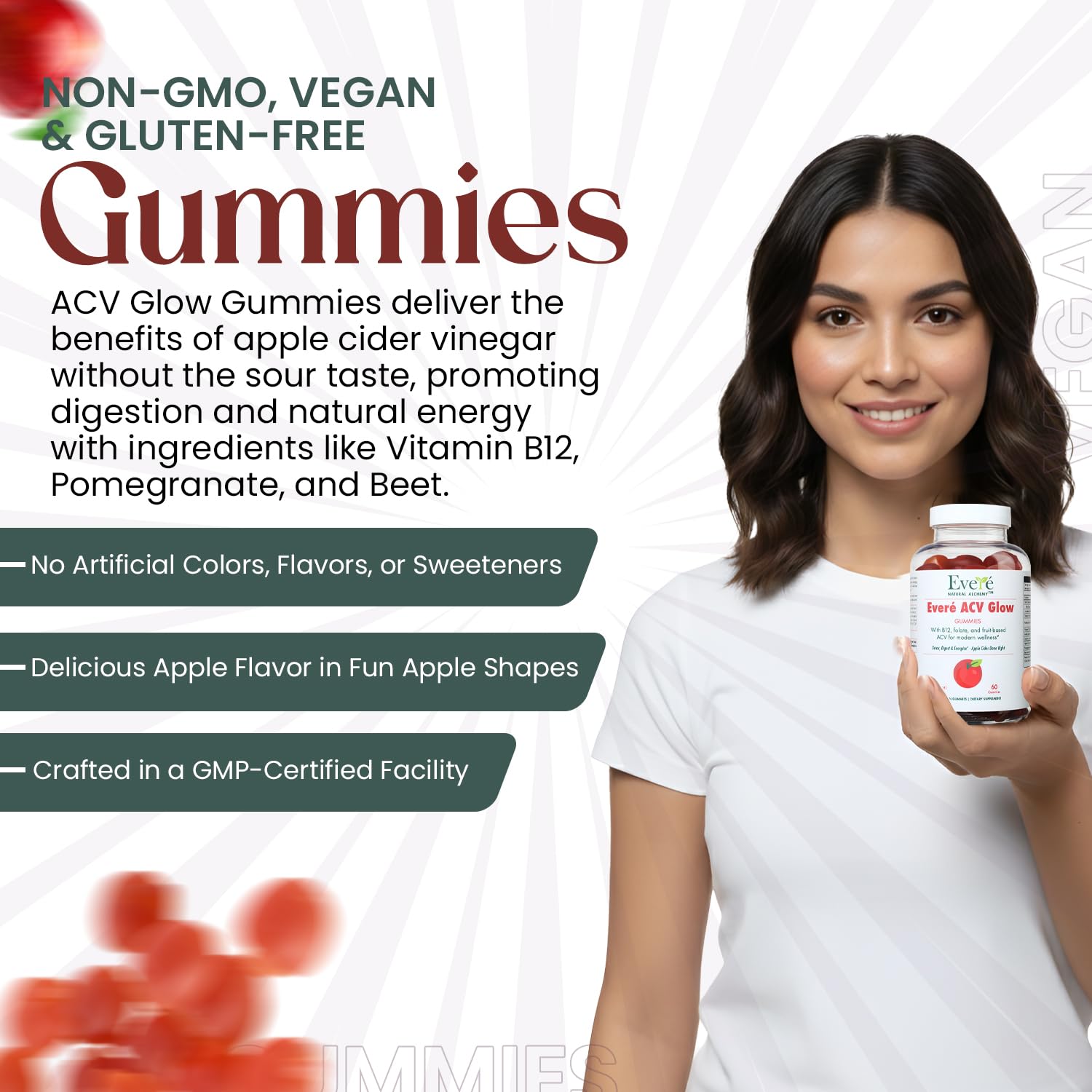Everé ACV Glow Gummies – Apple Cider Vinegar with B12, B6, Iodine, Folate, Beetroot & Pomegranate – Daily Wellness Support for Energy & Balance - Maple Wellness Supplements