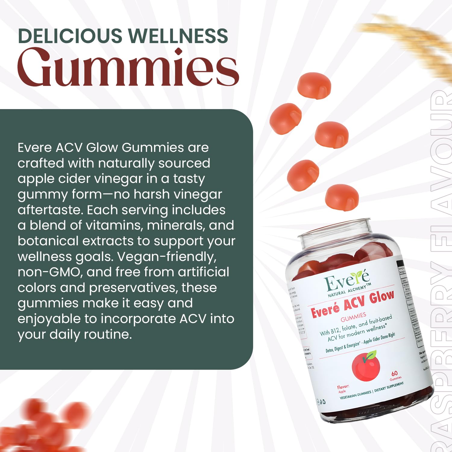 Everé ACV Glow Gummies – Apple Cider Vinegar with B12, B6, Iodine, Folate, Beetroot & Pomegranate – Daily Wellness Support for Energy & Balance - Maple Wellness Supplements