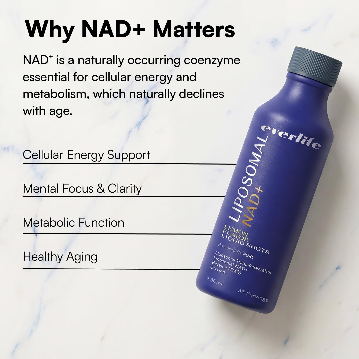 Everlife Liposomal NAD+ Liquid Supplement – 150mg Shot with Liposomal Trans-Resveratrol, TMG & Glycine – Boosts Energy, Cellular Repair, Healthy Aging & Longevity – NMNH Alternative – 30 Servings - Maple Wellness Supplements