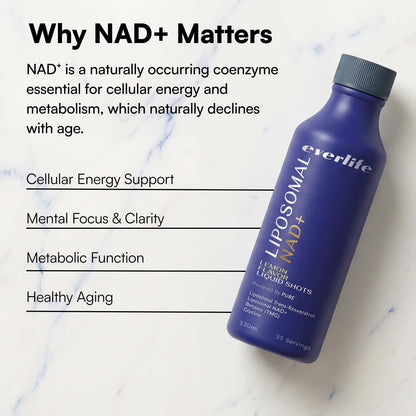 Everlife Liposomal NAD+ Liquid Supplement – 150mg Shot with Liposomal Trans-Resveratrol, TMG & Glycine – Boosts Energy, Cellular Repair, Healthy Aging & Longevity – NMNH Alternative – 30 Servings - Maple Wellness Supplements