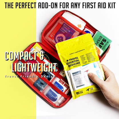 EVERLIT CARE Travel Essential Medicine First Aid Kit I Bonus Medical Supplies I TSA Compliant Mini Size Medkit for Traveling Camping Trips Individually Packed 64 Tablets (Refill Pack) - Maple Wellness Supplements