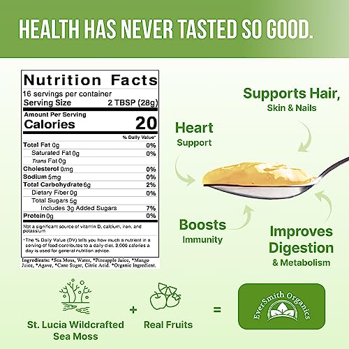 EverSmith Organics - Wildcrafted Irish Sea Moss Gel | Made in USA | Rich in Vitamins - Maple Wellness Supplements